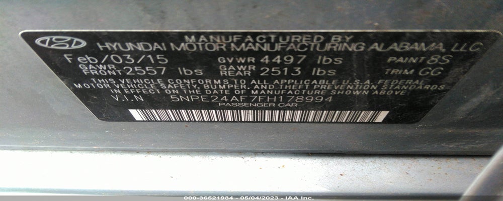 5NPE24AF7F8178994 2015 HYUNDAI SONATA photo no. 9