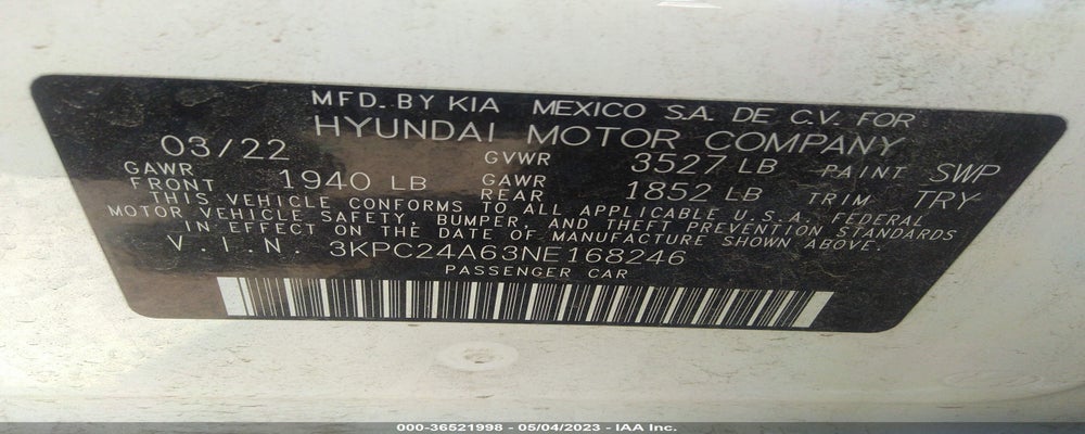 3KPC24A63NE168246 2022 HYUNDAI ACCENT photo no. 9