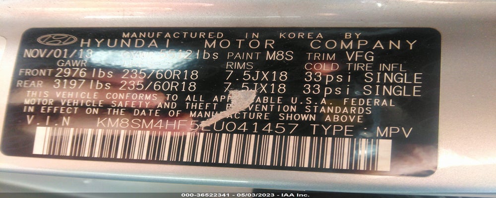 KM8SM4HF5EU041457 2014 HYUNDAI SANTA FE photo no. 9