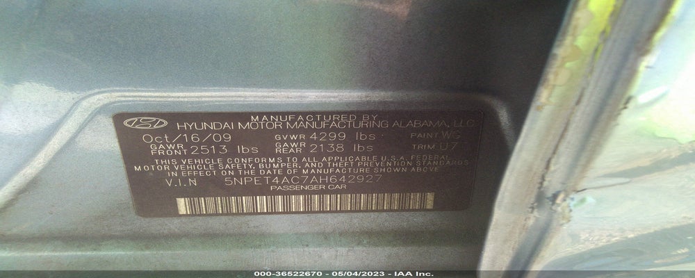 5NPET4AC7AH642927 2010 HYUNDAI SONATA photo no. 9