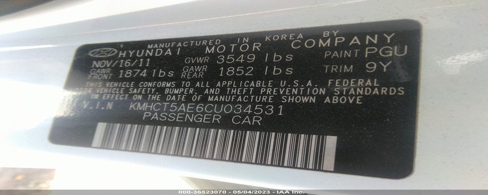 KMHCT5AE6CU034531 2012 HYUNDAI ACCENT photo no. 9