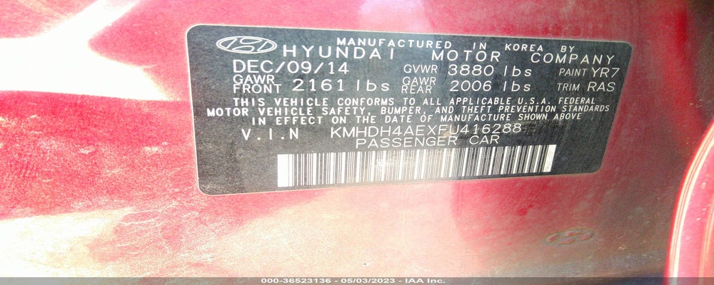 KMHDH4AEXFU416288 2015 HYUNDAI ELANTRA photo no. 9