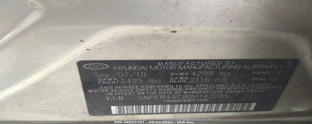 5NPEB4AC8BH147785 2011 HYUNDAI SONATA photo no. 9