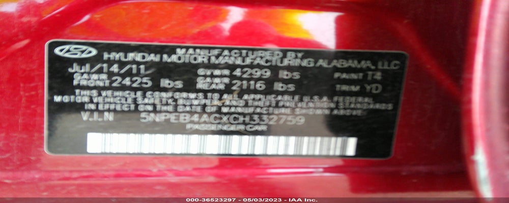 5NPEB4ACXCH332759 2012 HYUNDAI SONATA photo no. 9