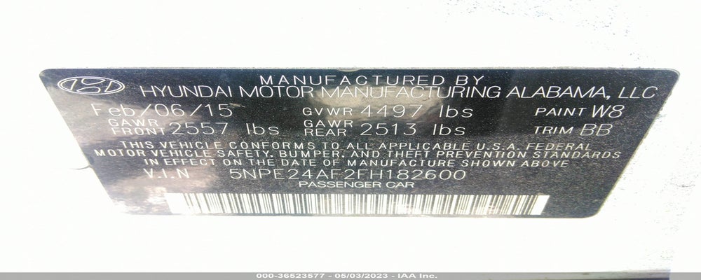 5NPE24AF2FH182600 2015 HYUNDAI SONATA photo no. 9