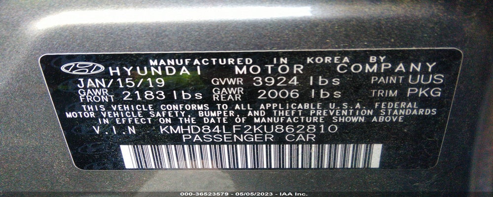 KMHD84LF2KU862810 2019 HYUNDAI ELANTRA photo no. 9