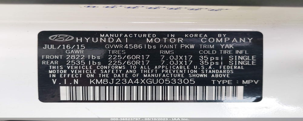 KM8J23A4XGU053305 2016 HYUNDAI TUCSON photo no. 9