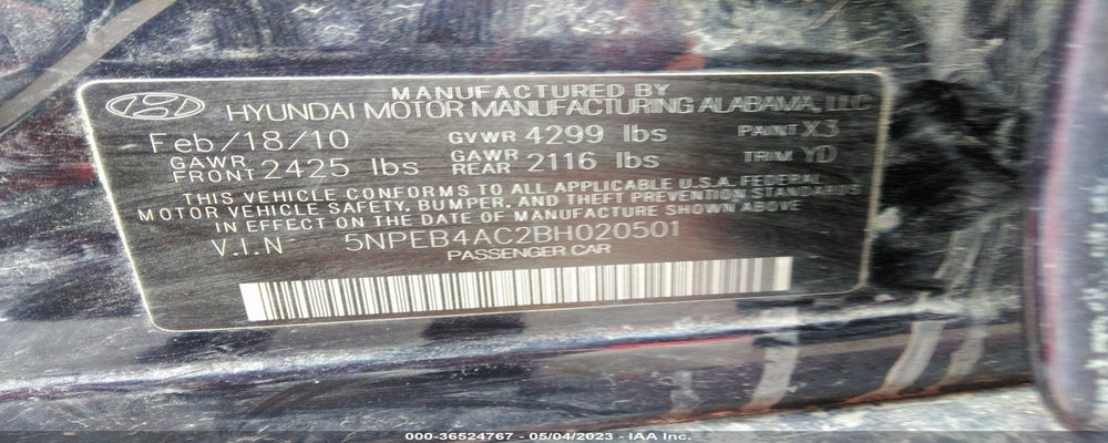 5NPEB4AC2BH020501 2011 HYUNDAI SONATA photo no. 9