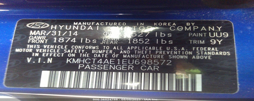 KMHCT4AE1EU698572 2014 HYUNDAI ACCENT photo no. 9