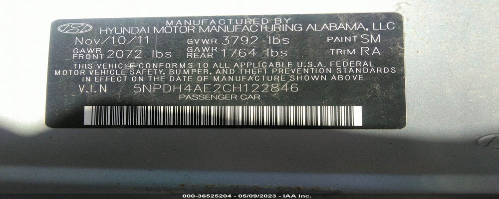 5NPDH4AE2CH122846 2012 HYUNDAI ELANTRA photo no. 9