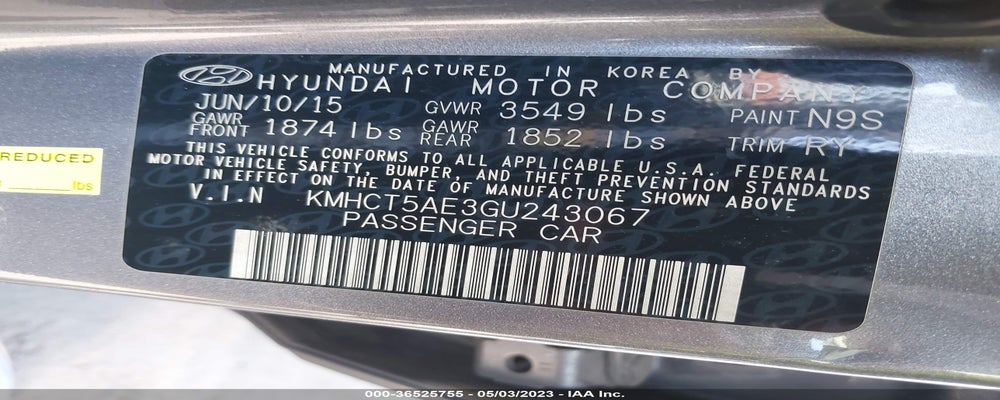 KMHCT5AE3GU243067 2016 HYUNDAI ACCENT photo no. 9