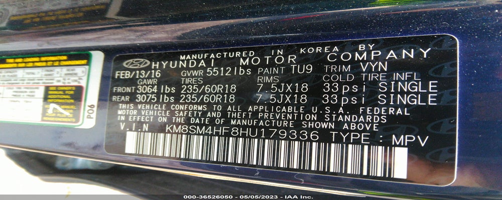 KM8SM4HF8HU179336 2017 HYUNDAI SANTA FE photo no. 9