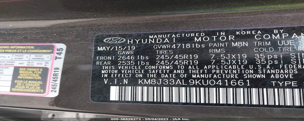 KM8J33AL9KU041661 2019 HYUNDAI TUCSON photo no. 9