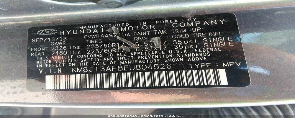 KM8JT3AF8EU804526 2014 HYUNDAI TUCSON photo no. 9