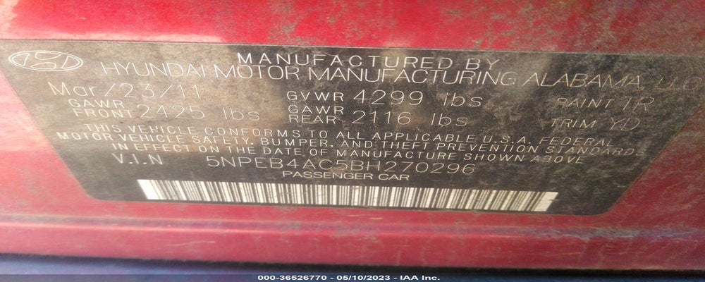 5NPEB4AC5BH270296 2011 HYUNDAI SONATA photo no. 9