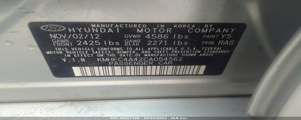 KMHEC4A42CA054562 2012 HYUNDAI SONATA photo no. 9
