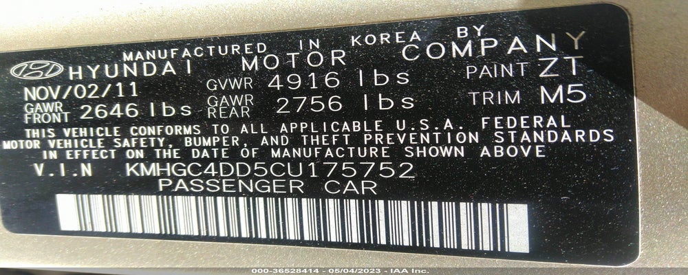 KMHGC4DD5CU175752 2012 HYUNDAI GENESIS photo no. 9