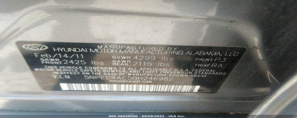 5NPEC4AC5BH246982 2011 HYUNDAI SONATA photo no. 9