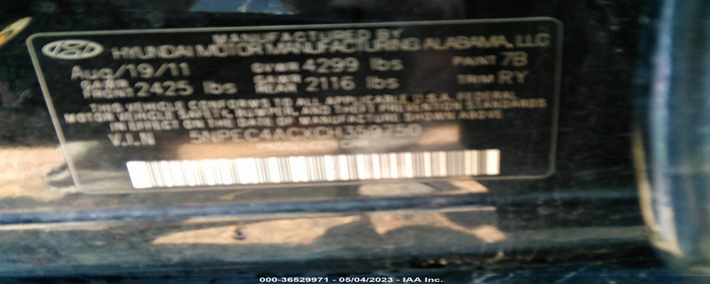 5NPEC4ACXCH359750 2012 HYUNDAI SONATA photo no. 9