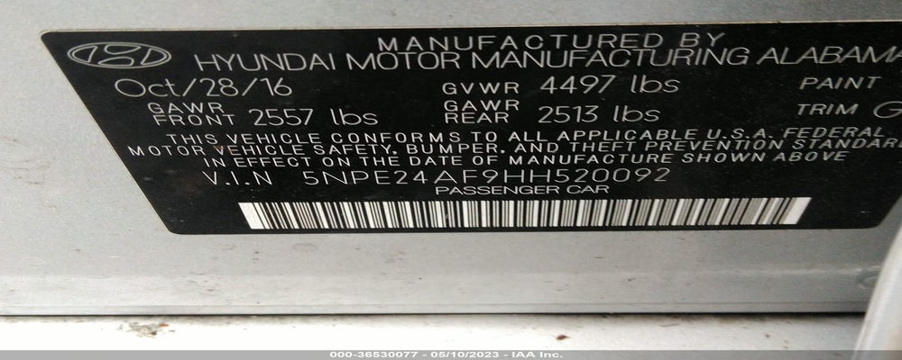 5NPE24AF9HH520092 2017 HYUNDAI SONATA photo no. 9