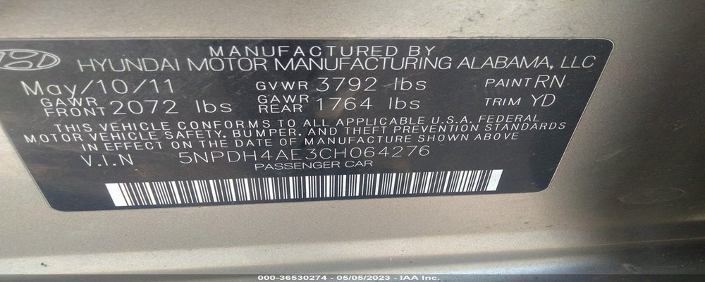 5NPDH4AE3CH064276 2012 HYUNDAI ELANTRA photo no. 9