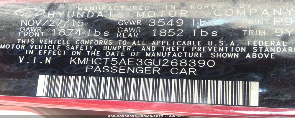 KMHCT5AE3GU268390 2016 HYUNDAI ACCENT photo no. 9