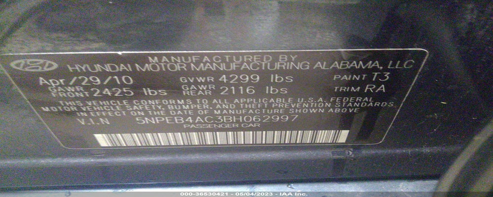 5NPEB4AC3BH062997 2011 HYUNDAI SONATA photo no. 9