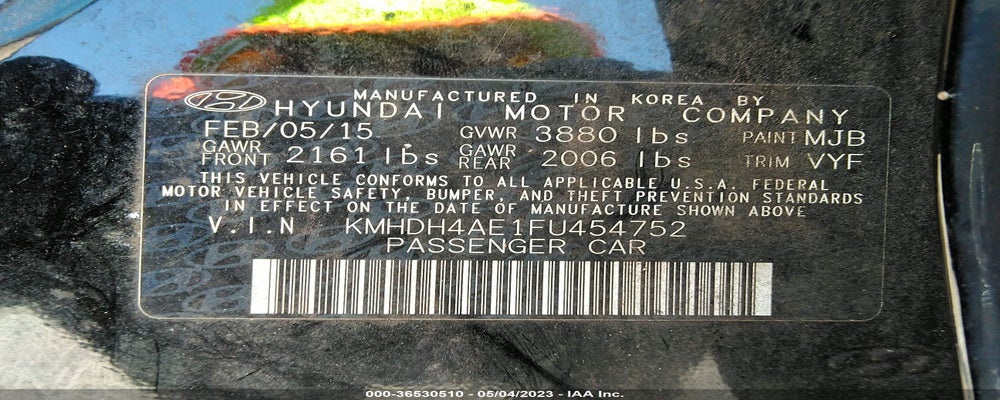 KMHDH4AE1FU454752 2015 HYUNDAI ELANTRA photo no. 9