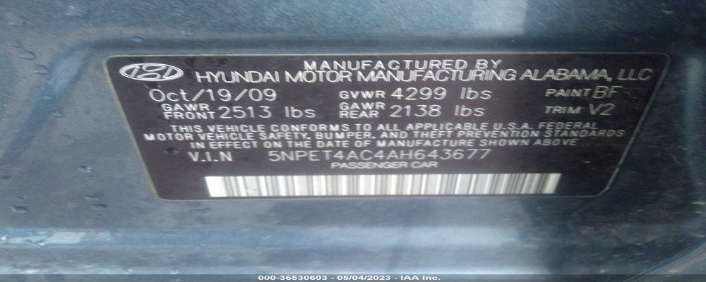5NPET4AC4AH643677 2010 HYUNDAI SONATA photo no. 9