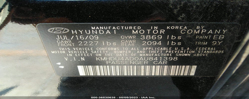 KMHDU4AD0AU841398 2010 HYUNDAI ELANTRA photo no. 9