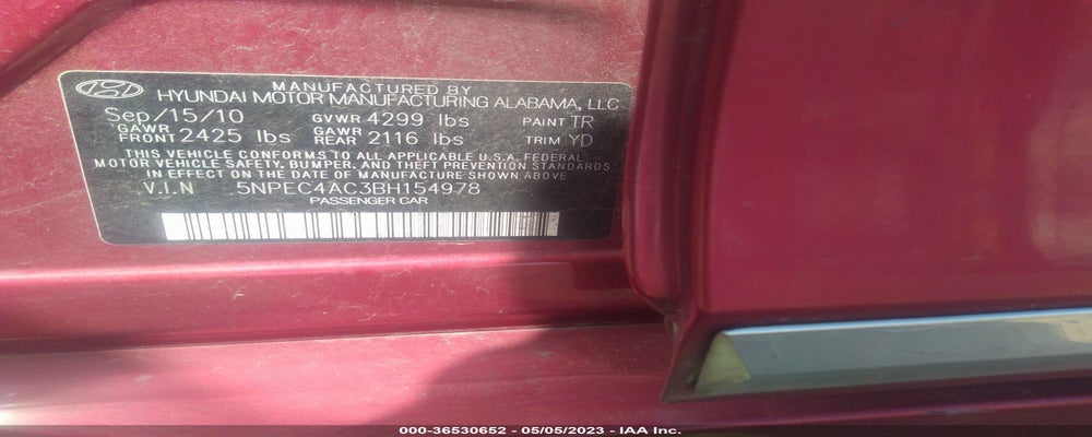 5NPEC4AC3BH154978 2011 HYUNDAI SONATA photo no. 9