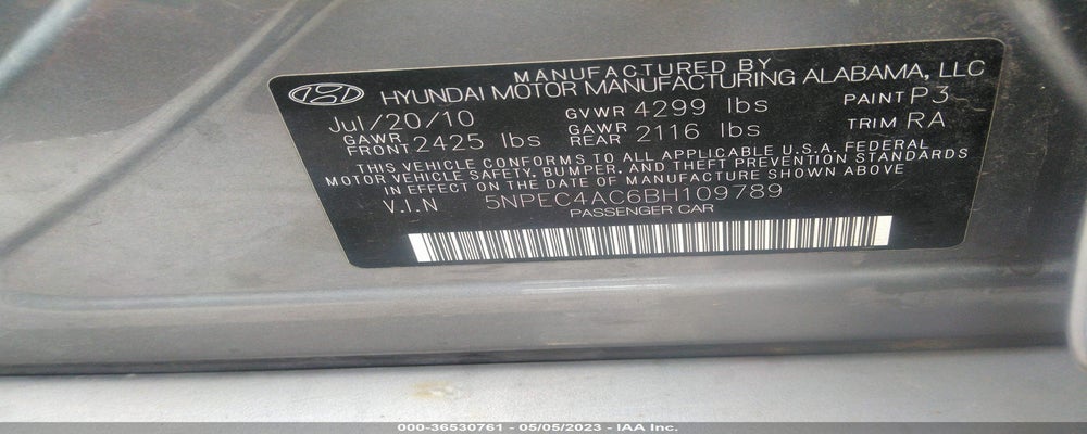 5NPEC4AC6BH109789 2011 HYUNDAI SONATA photo no. 9