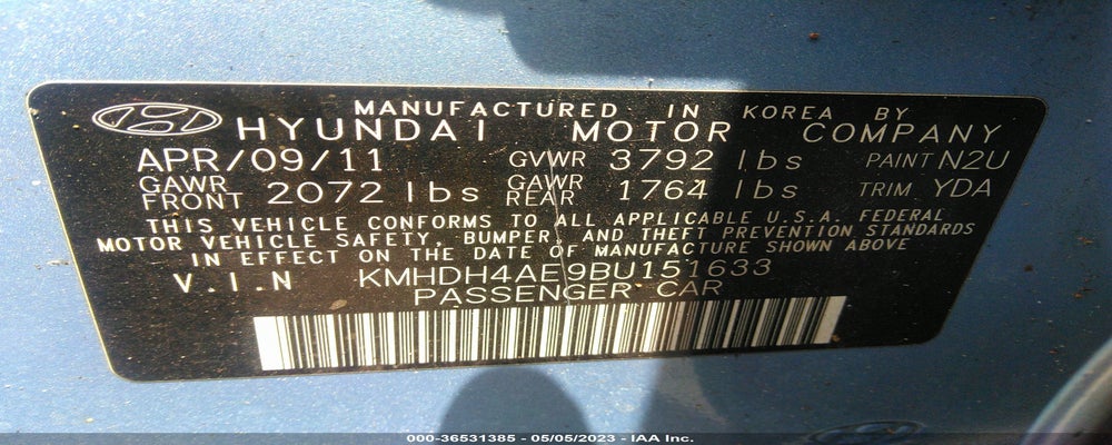 KMHDH4AE9BU151633 2011 HYUNDAI ELANTRA photo no. 9