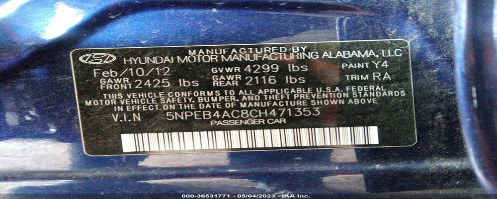 5NPEB4AC8CH4713   2012 HYUNDAI SONATA photo no. 9