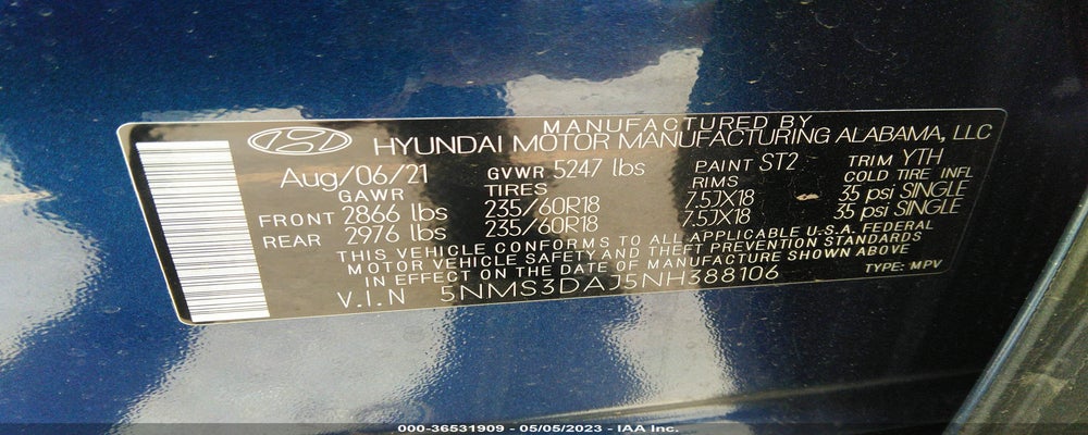 5NMS3DAJ5NH388106 2022 HYUNDAI SANTA FE photo no. 9