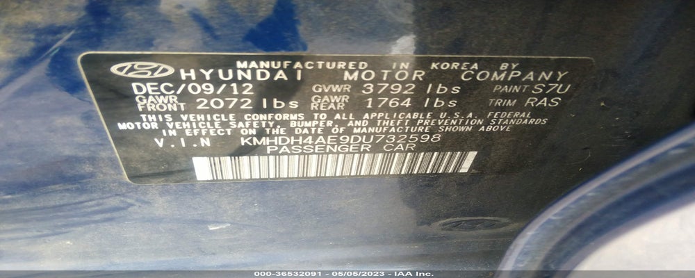 KMHDH4AE9DU732598 2013 HYUNDAI ELANTRA photo no. 9