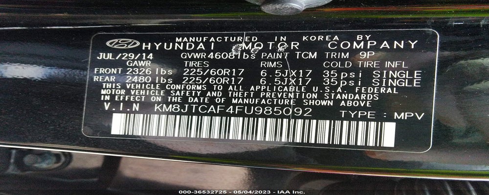 KM8JTCAF4FU985092 2015 HYUNDAI TUCSON photo no. 9
