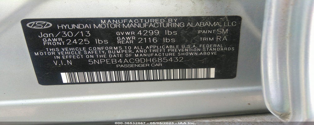 5NPEB4AC9DH685432 2013 HYUNDAI SONATA photo no. 9