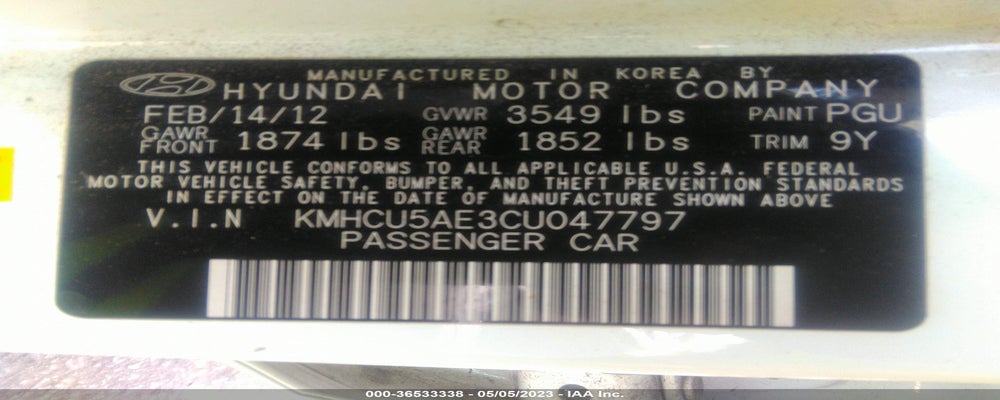 KMHCU5AE3CU047797 2012 HYUNDAI ACCENT photo no. 9