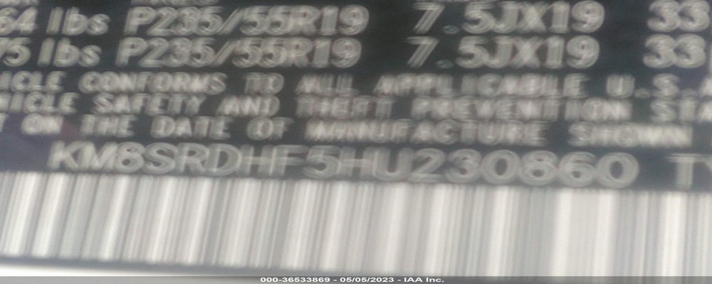 KM8SRDHF5HU230860 2017 HYUNDAI SANTA FE photo no. 9