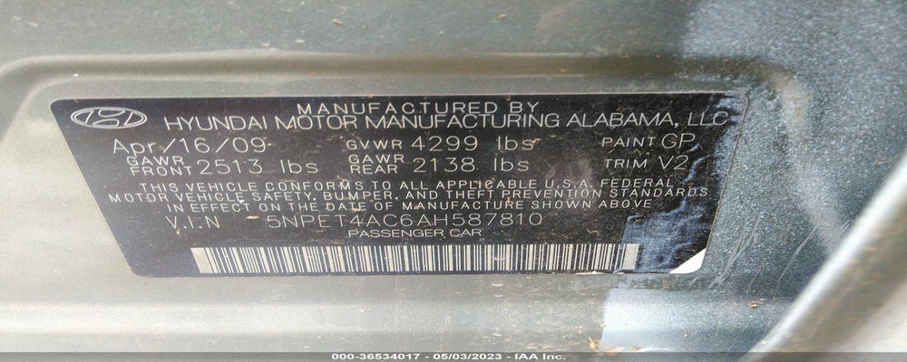 5NPET4AC6AH587810 2010 HYUNDAI SONATA photo no. 9