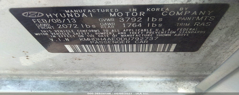 KMHDH4AE0DU792737 2013 HYUNDAI ELANTRA photo no. 9