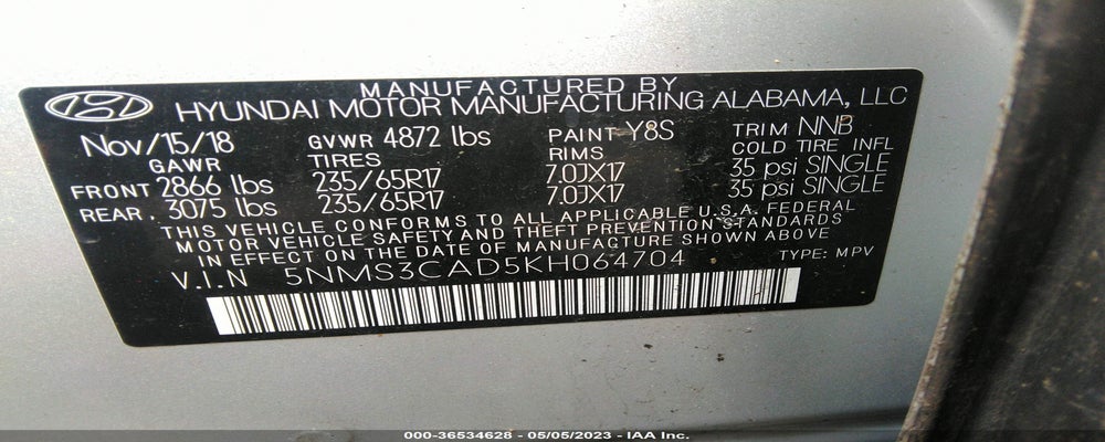 5NMS3CAD5KH064704 2019 HYUNDAI SANTA FE photo no. 9