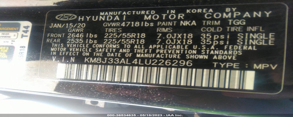 KM8J33AL4LU226296 2020 HYUNDAI TUCSON photo no. 9