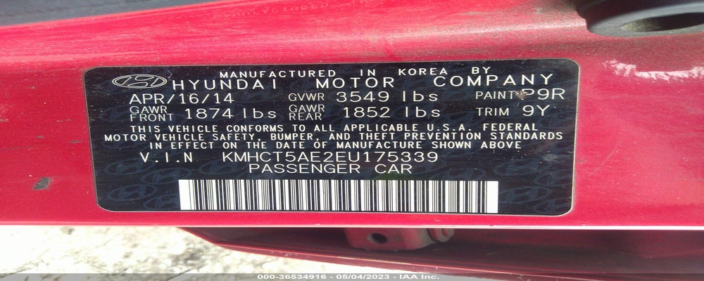 KMHCT5AE2EU175339 2014 HYUNDAI ACCENT photo no. 9