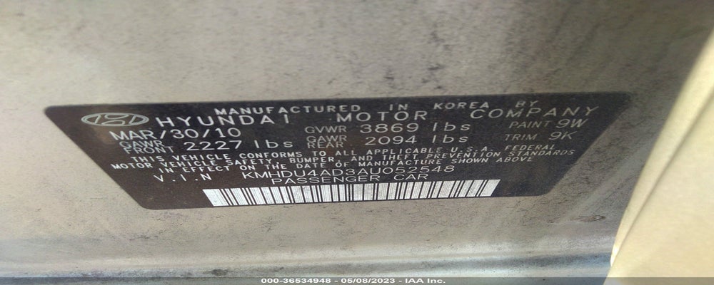 KMHDU4AD3AU052548 2010 HYUNDAI ELANTRA photo no. 9