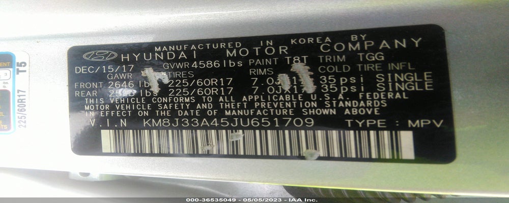 KM8J33A45JU651709 2018 HYUNDAI TUCSON photo no. 9