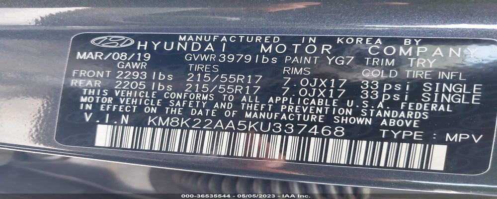 KM8K22AA5KU337468 2019 HYUNDAI KONA photo no. 9