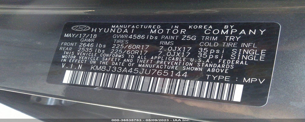 KM8J33A45JU765144 2018 HYUNDAI TUCSON photo no. 9
