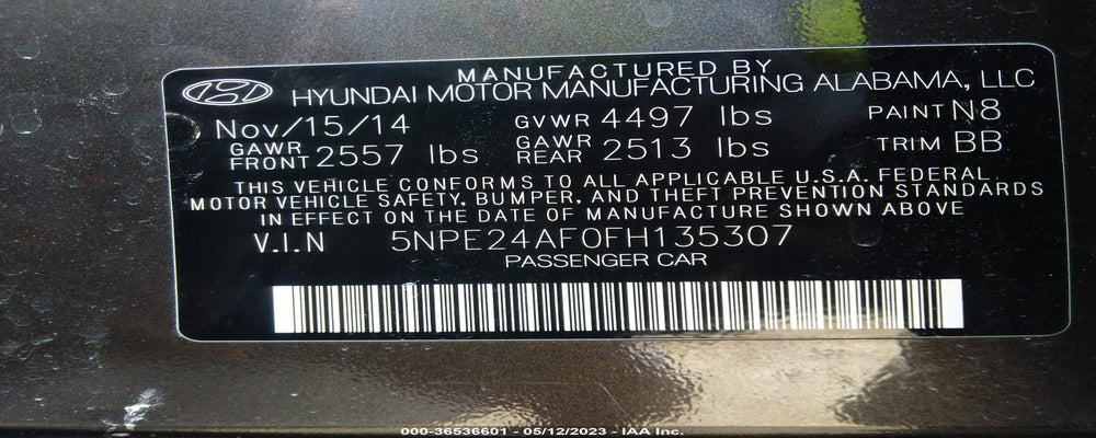 5NPE24AF0FH135307 2015 HYUNDAI SONATA photo no. 9